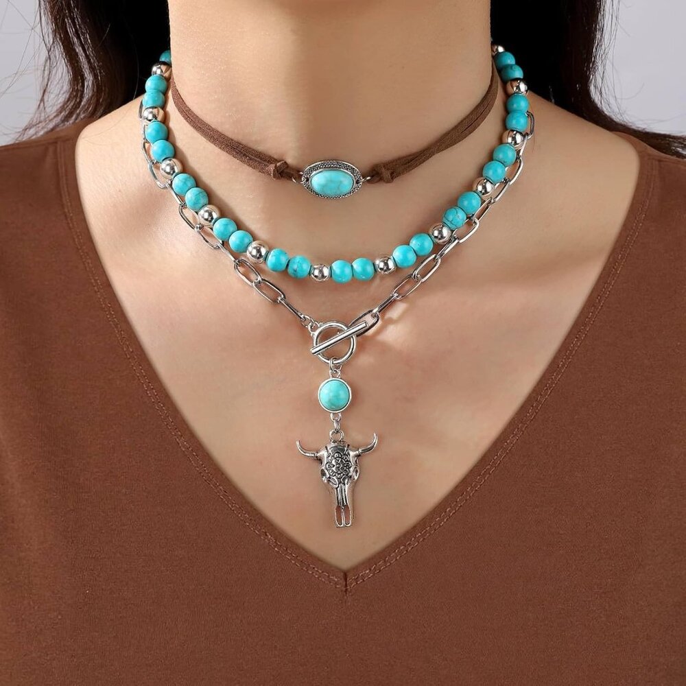 Western Jewelry for Women - Boho Turquoise Jewelry Set with Turquoise Necklace, - Picture 2 of 8